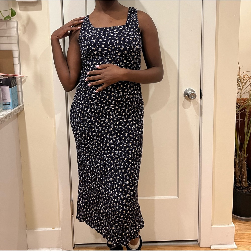 VINTAGE floral dress navy size petite 8